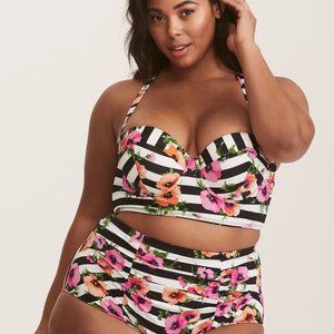 Torrid Black and White Striped Floral Bikini Top 5